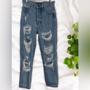 Lioness Women's Size XS extra small Light Wash High Rise Distressed Denim Jeans